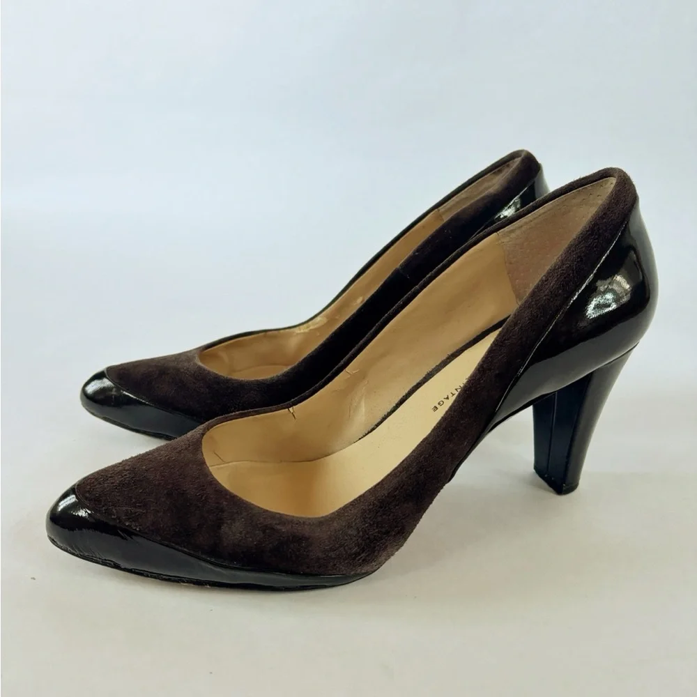 Modern Vintage Brown Suede & Patent Leather Pumps | EU 38.5 | Italy